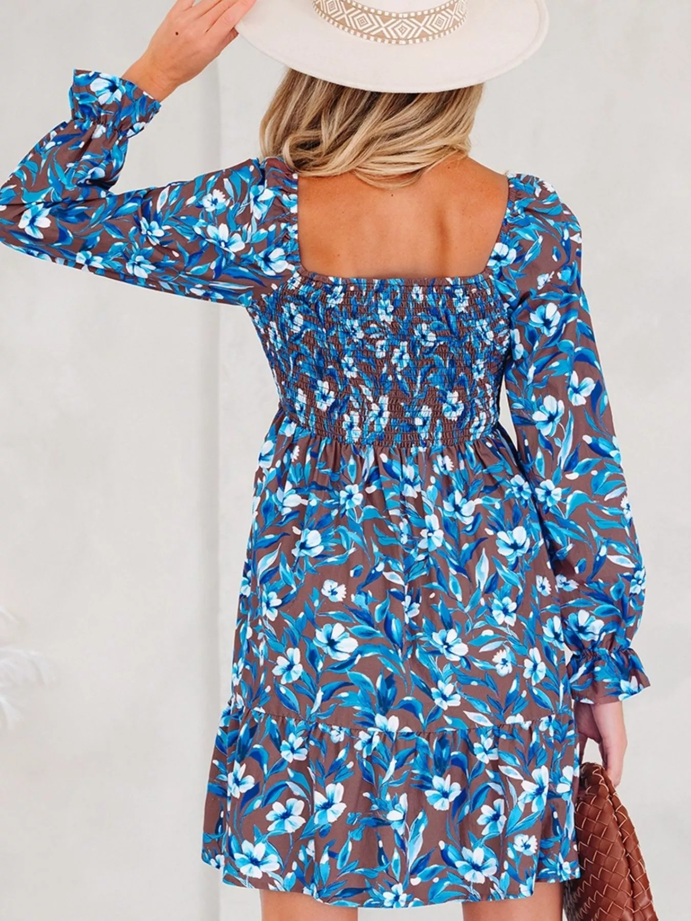Smocked Bodice High Waist Ruffled Sleeve Floral Dress - Image 3