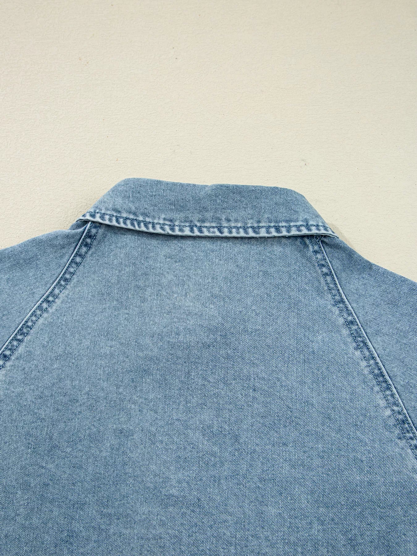 Smocked Cuffs Flared Denim Shirt Mini Dress - Image 10