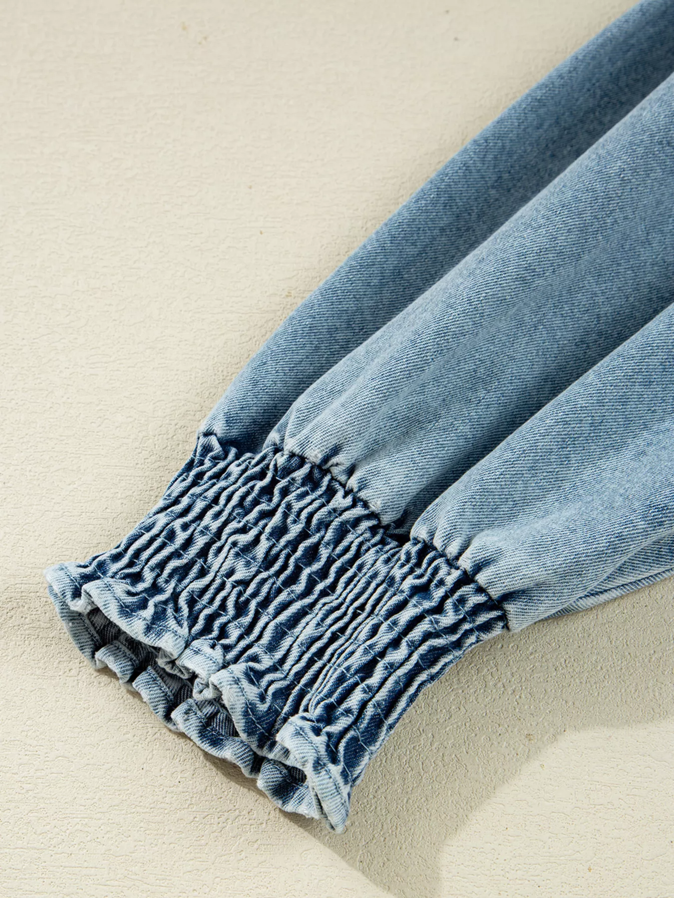 Smocked Cuffs Flared Denim Shirt Mini Dress - Image 13