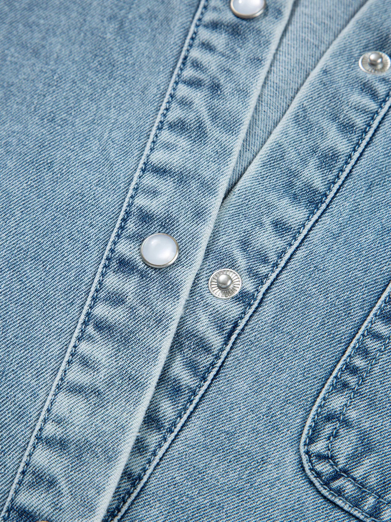 Smocked Cuffs Flared Denim Shirt Mini Dress - Image 14