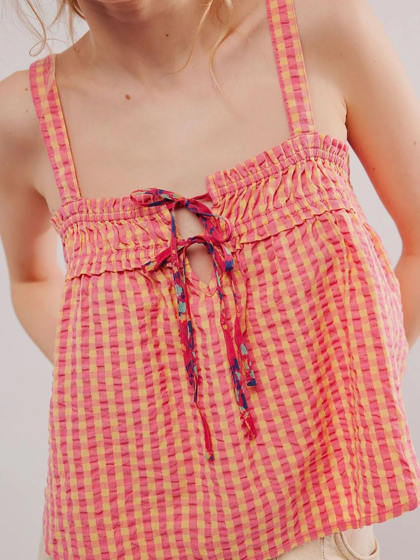 Smocked Gingham Tie-Front Cami - Image 3