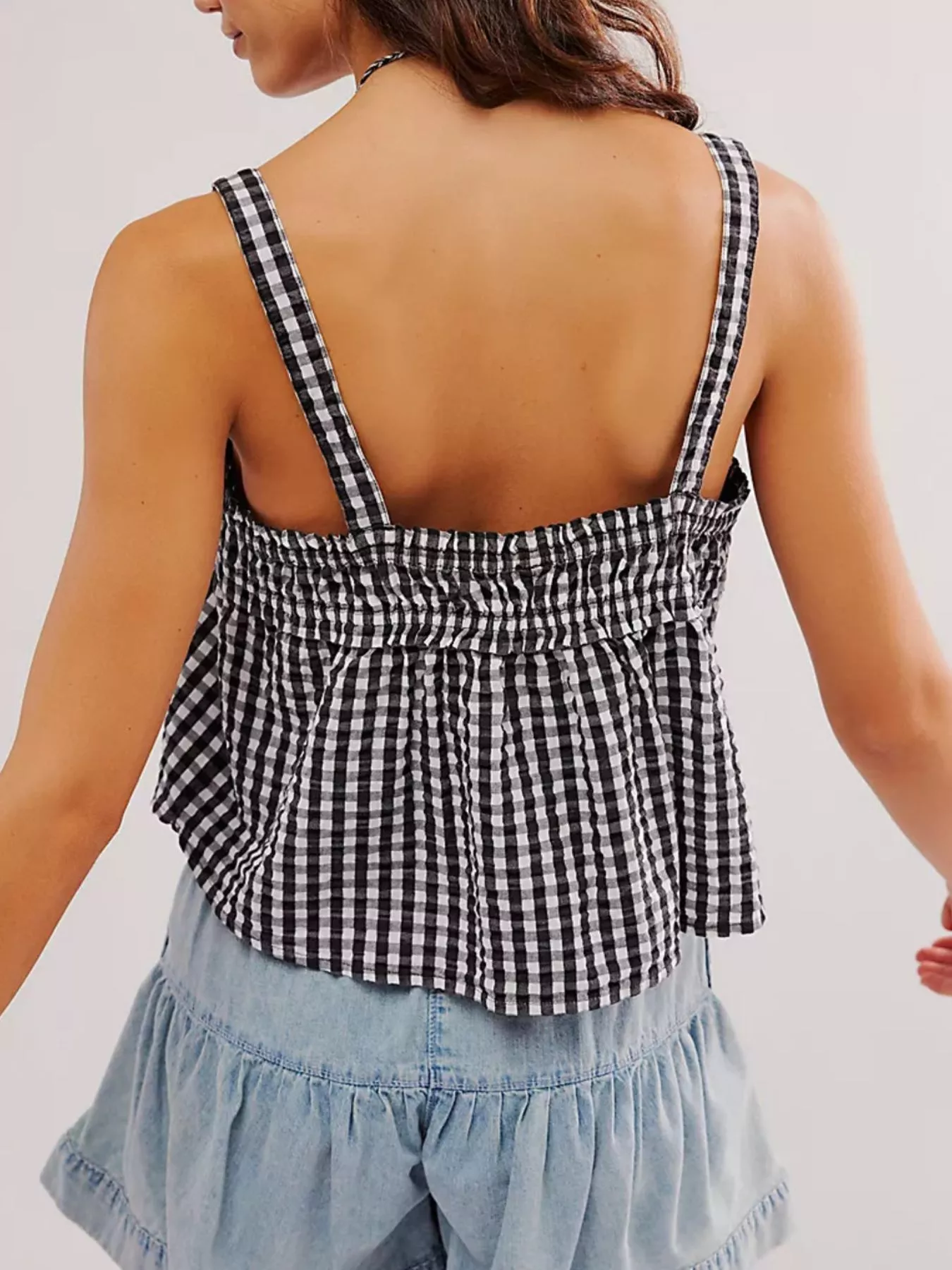 Smocked Gingham Tie-Front Cami - Image 5