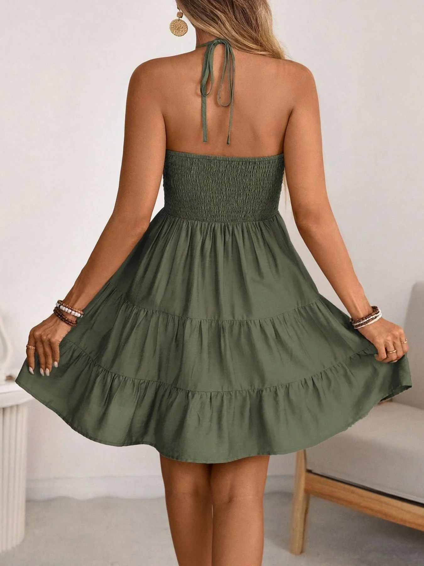 Smocked Halter Neck Tiered Dress - Image 9