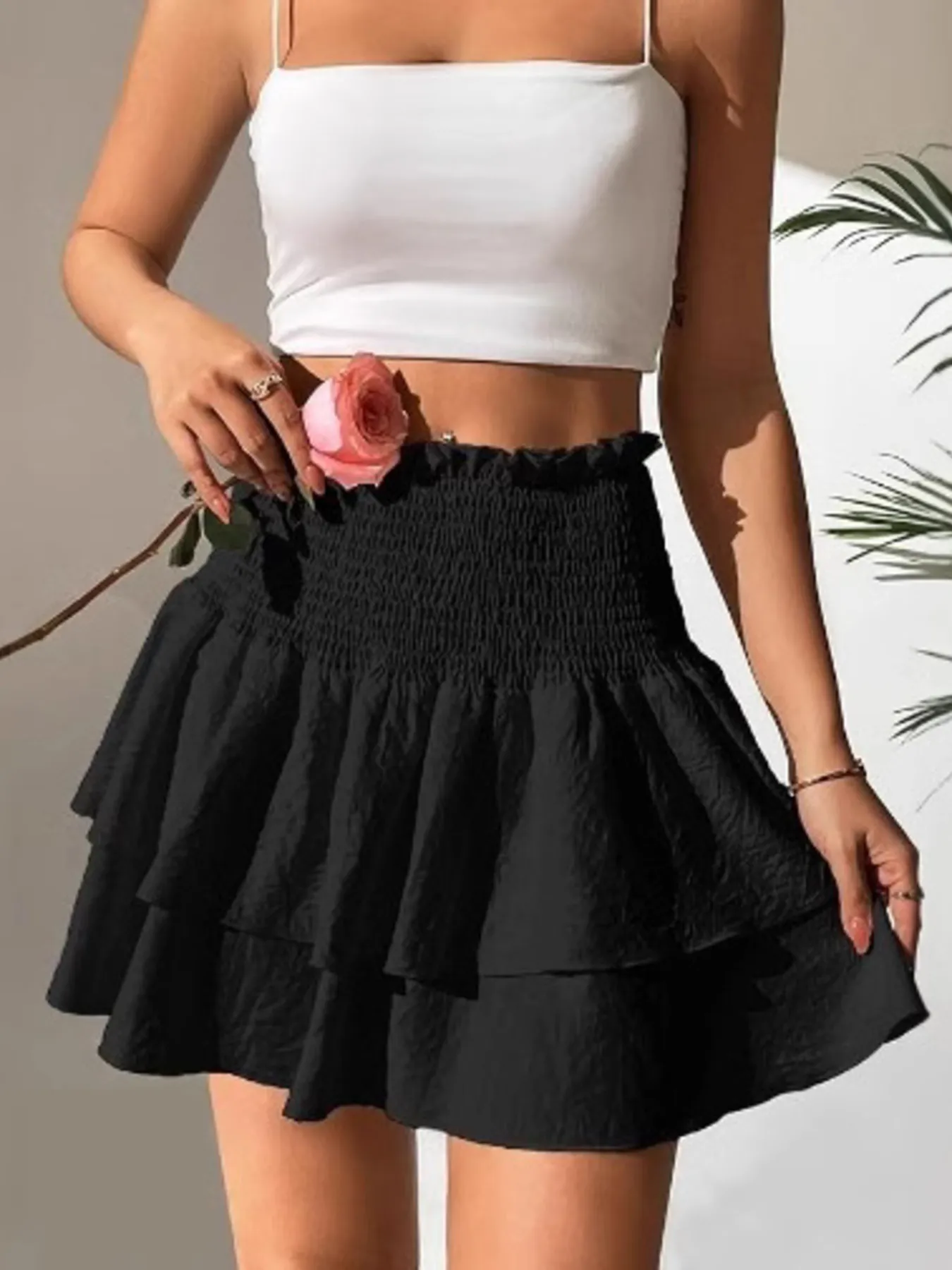 Smocked Layered Mini Skirt - Image 2