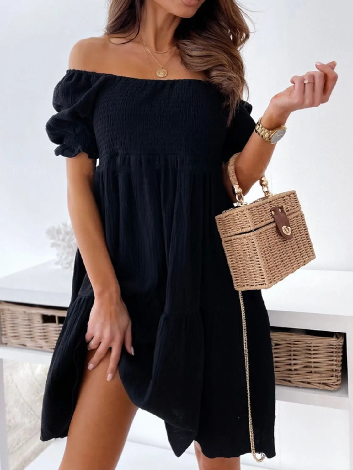 Smocked Off-Shoulder Mini Dress - Image 10