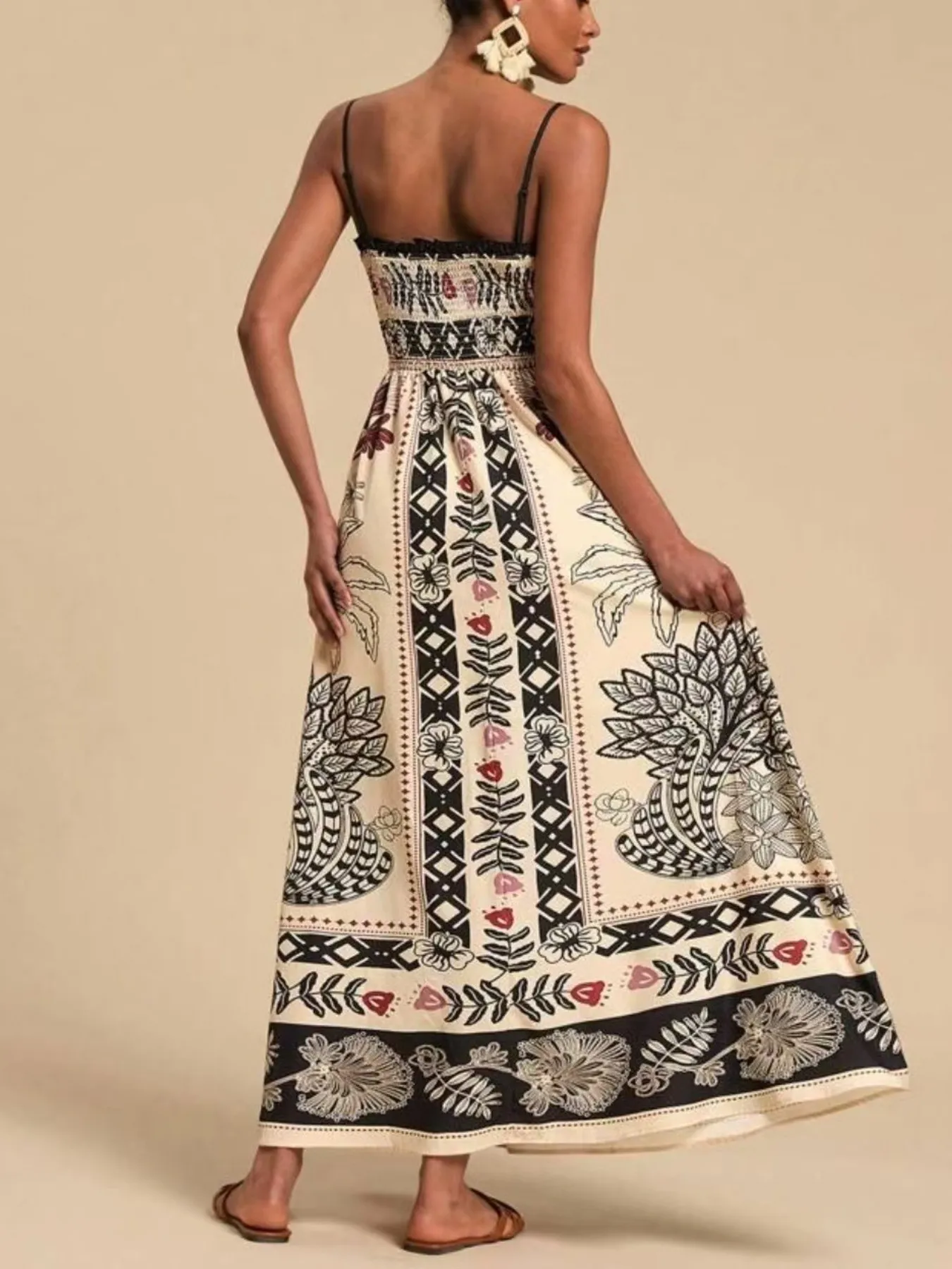 Smocked Printed Spaghetti Strap Maxi Summer Dress - Image 6