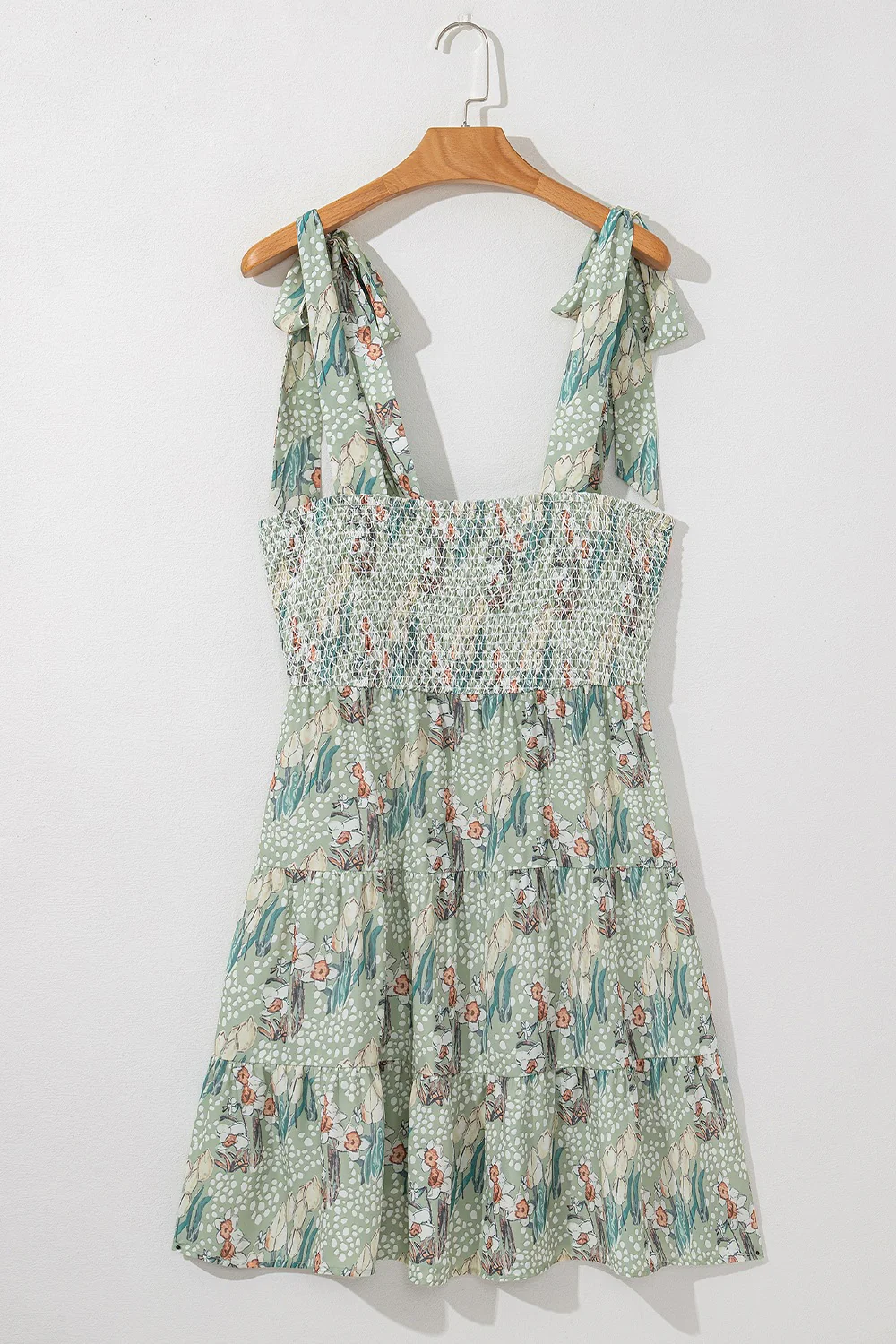 Smocked Printed Tie Shoulder Mini Cami Dress - Image 8