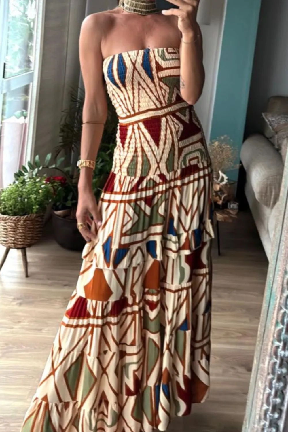 Smocked Printed Tube Dress - Image 3
