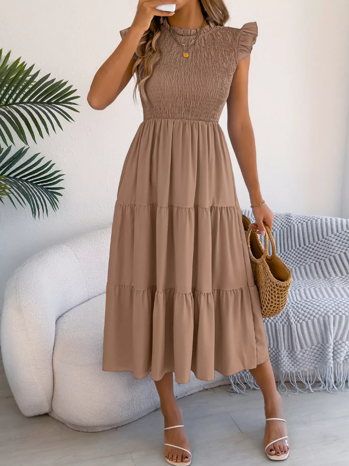 Smocked Ruffled Cap Sleeve Dress - Image 6