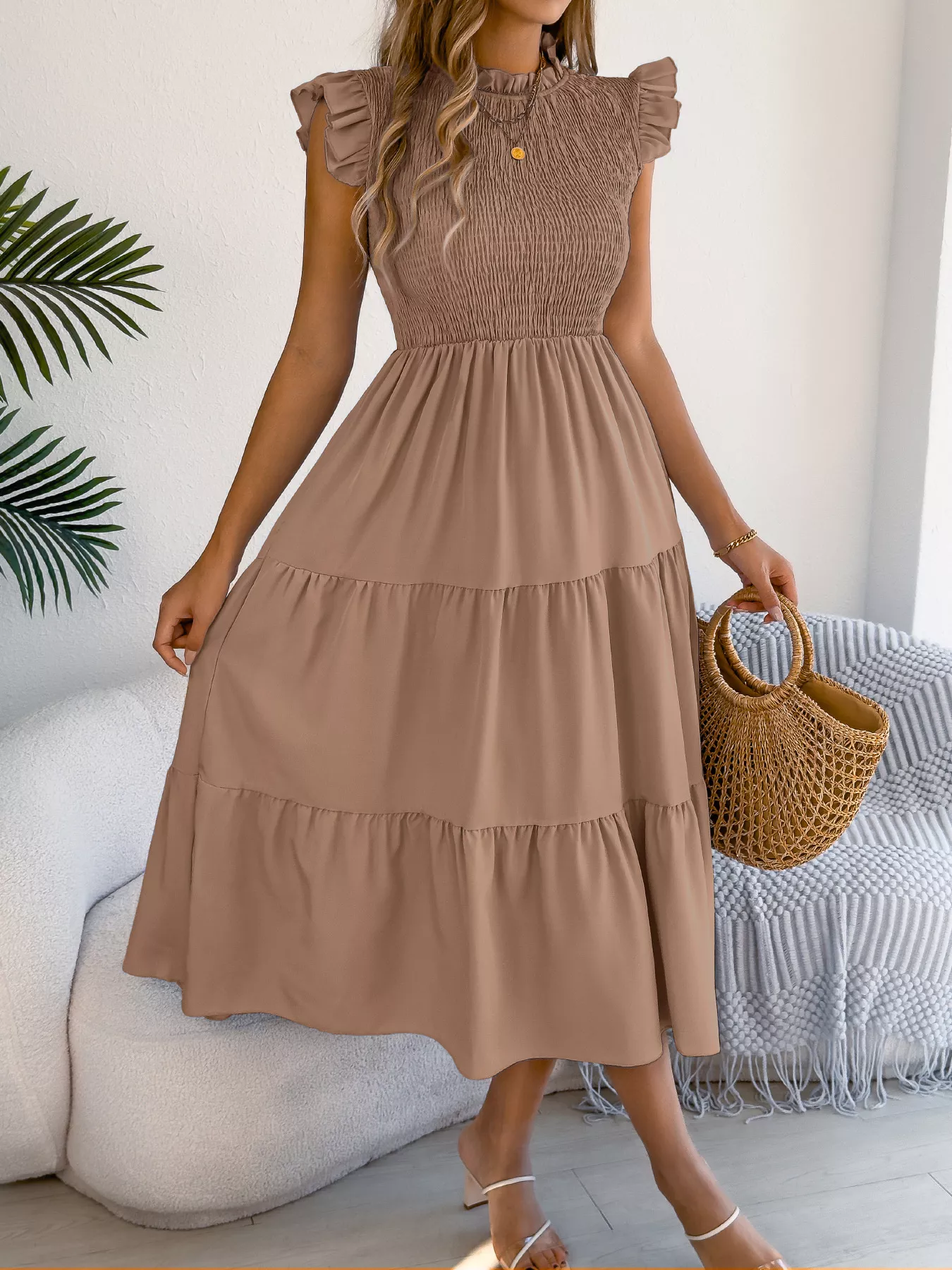 Smocked Ruffled Cap Sleeve Dress - Image 8