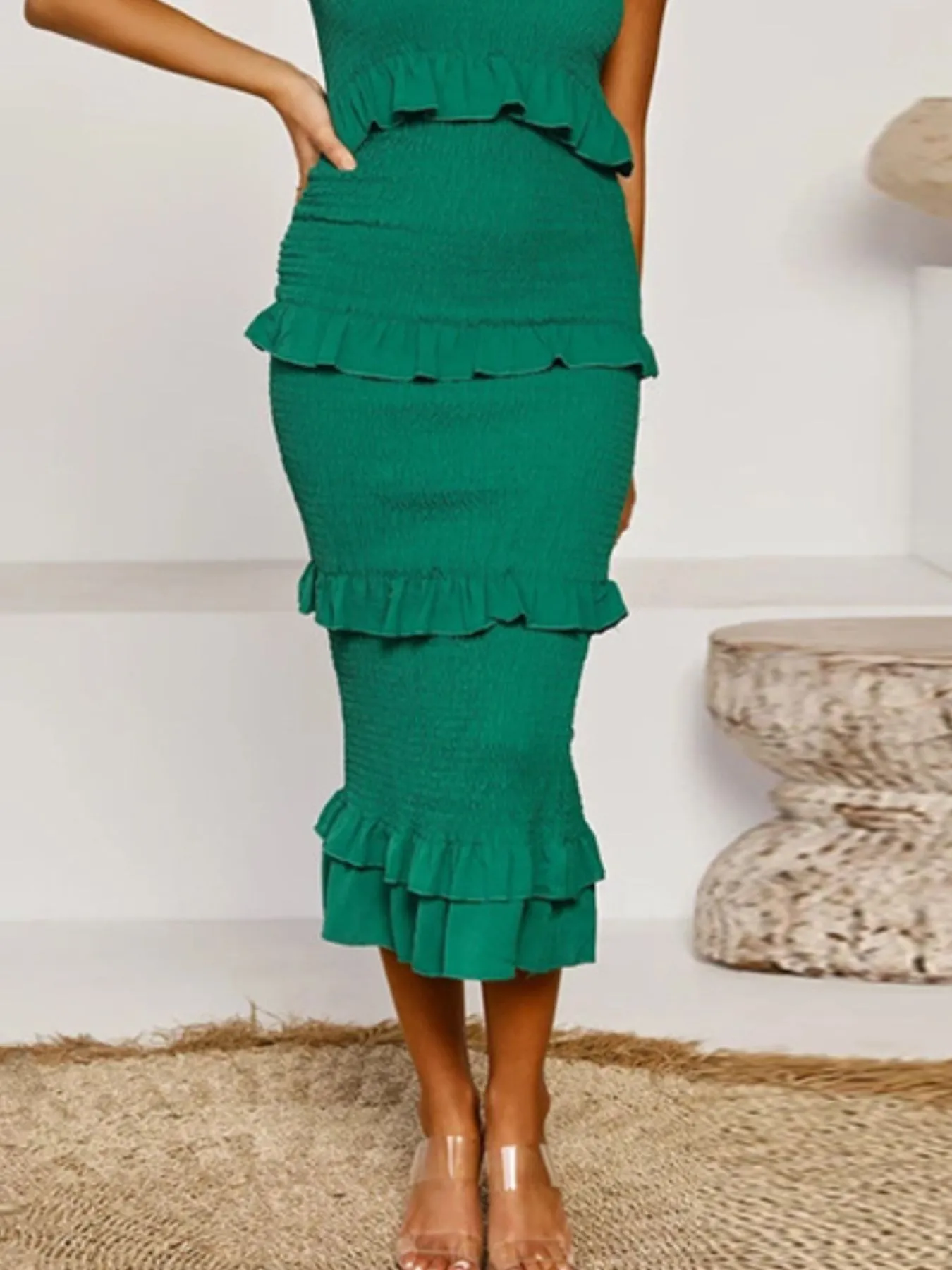 Smocked Ruffled Midi Cami Dress - Image 3