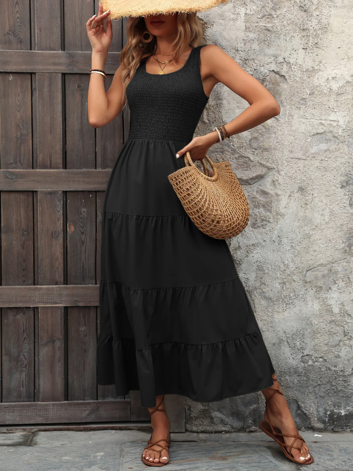 Smocked Scoop Neck Sleeveless Tank Dress - Image 15