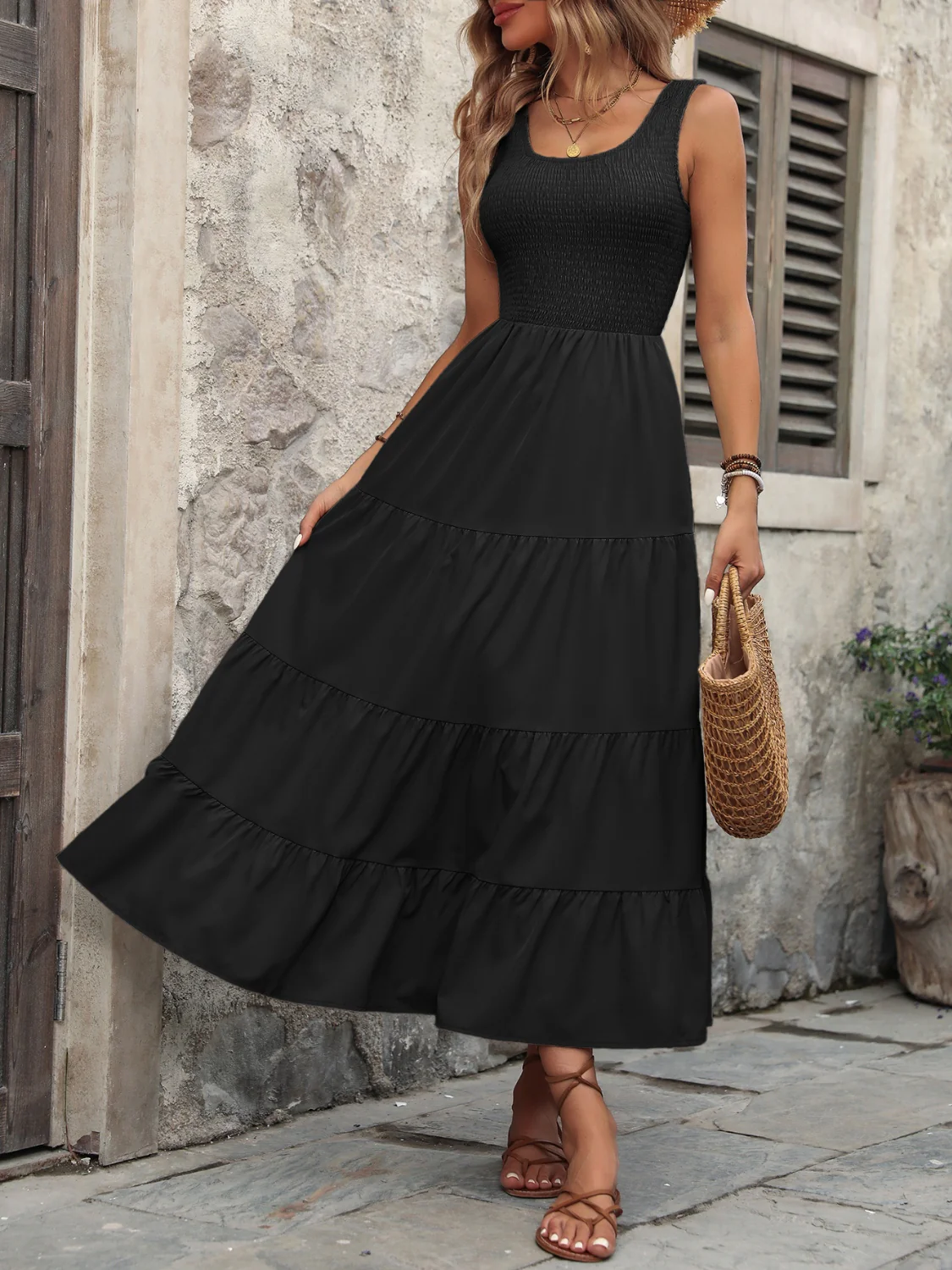 Smocked Scoop Neck Sleeveless Tank Dress - Image 20