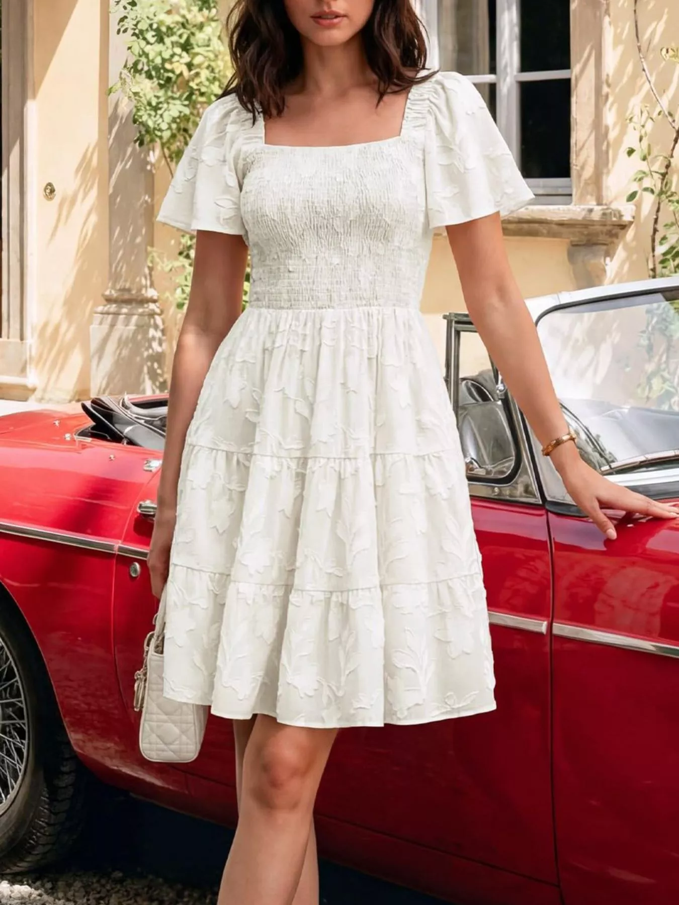 Smocked Square Neck Tiered Mini Dress - Image 10