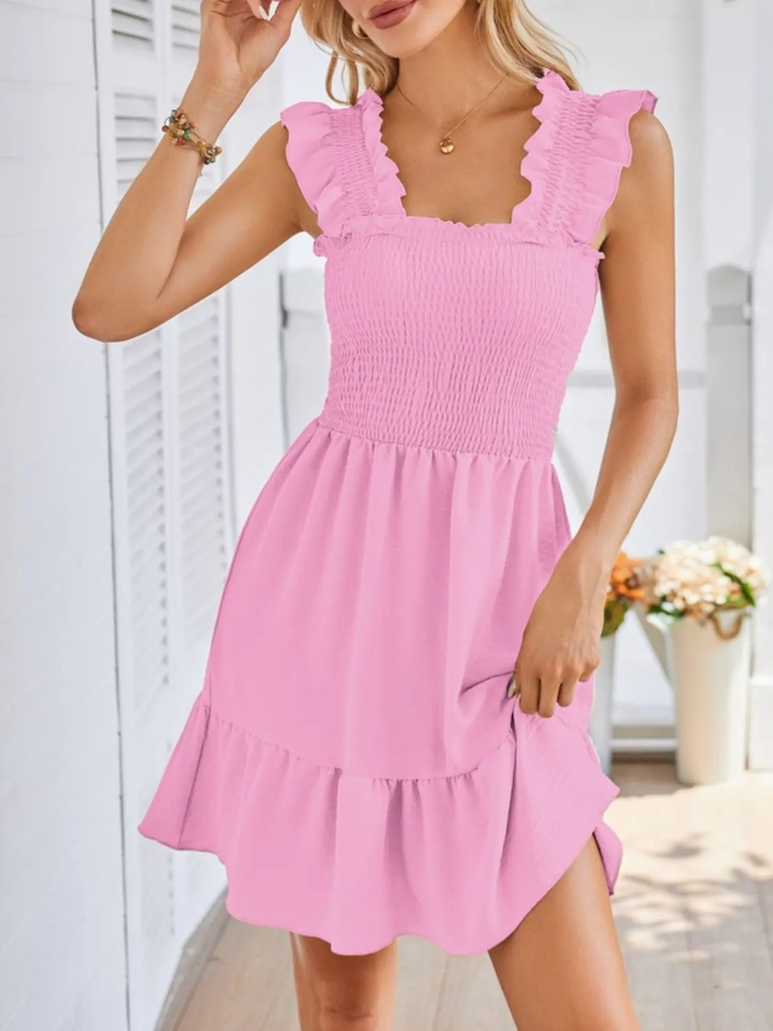 Smocked Square Neck Wide Strap Dress - Image 19