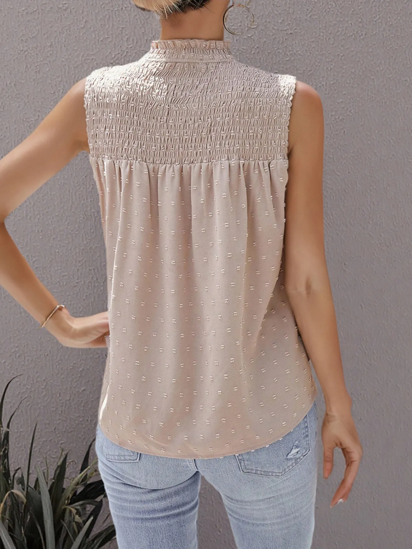 Smocked Swiss Dot Sleeveless Blouse - Image 2