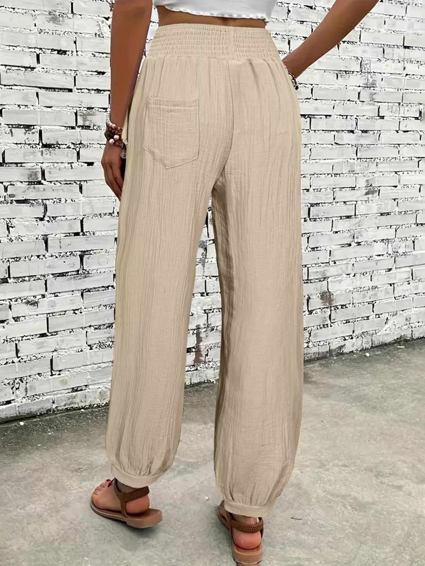 Smocked Textured Casual Pants - Image 5
