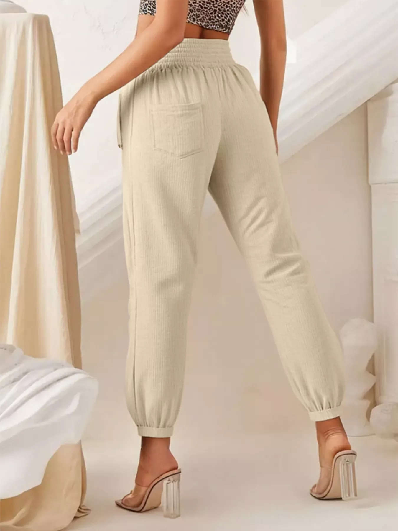 Smocked Textured Casual Pants - Image 6