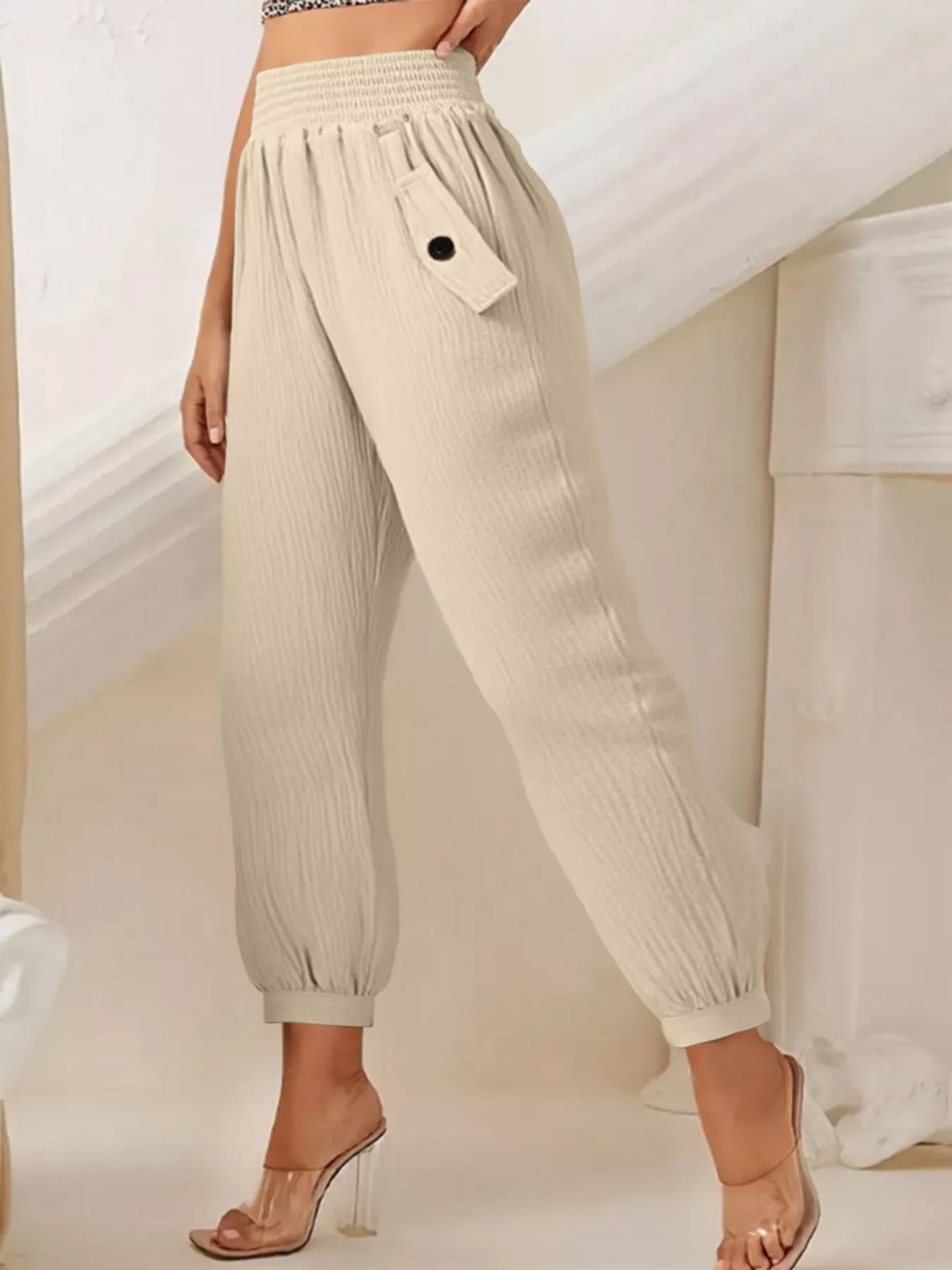 Smocked Textured Casual Pants - Image 8