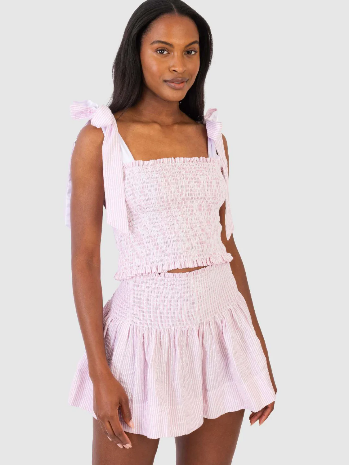Smocked Tie Shoulder Top and Mini Skirt Set - Image 12