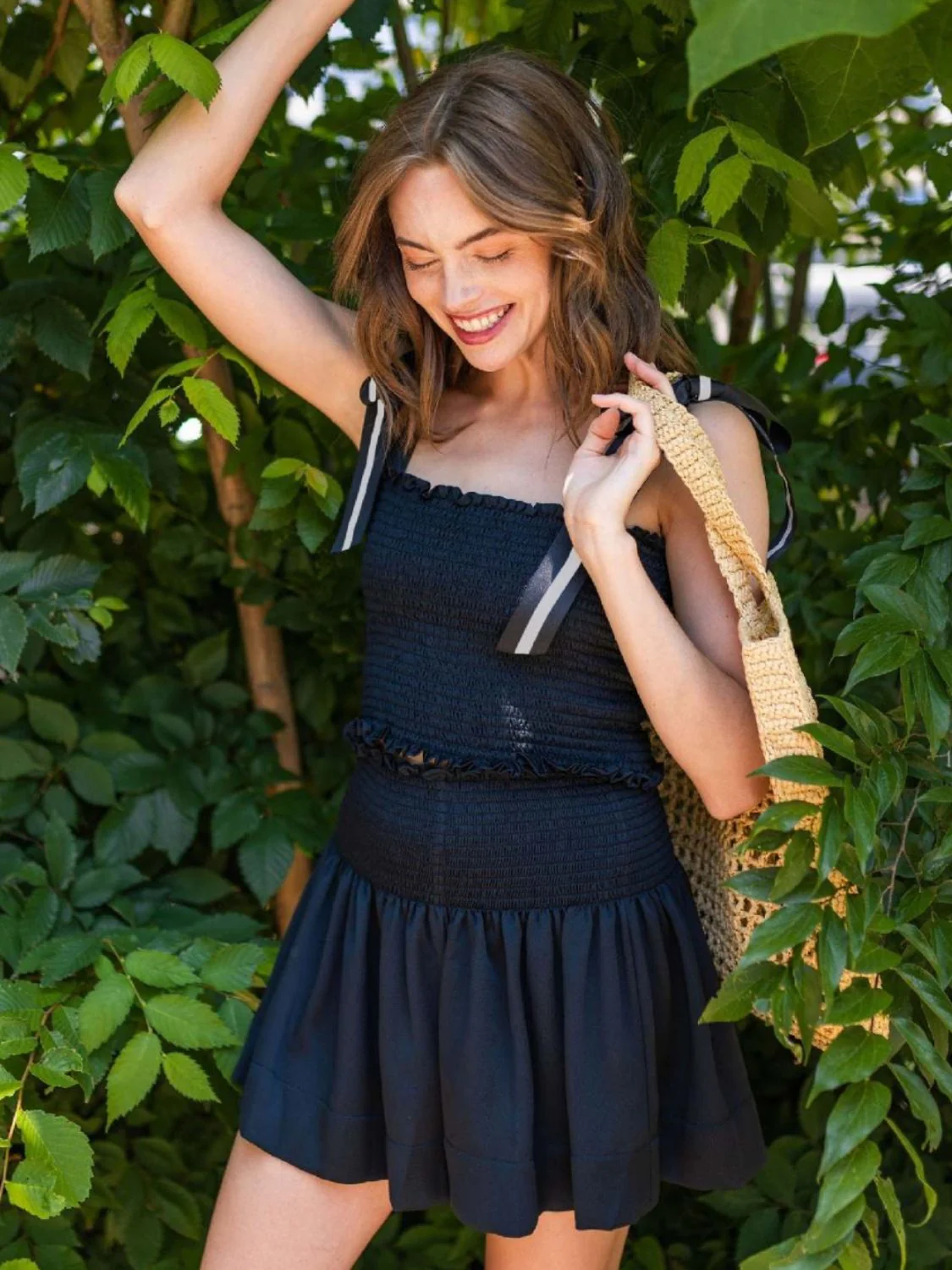 Smocked Tie Shoulder Top and Mini Skirt Set - Image 3
