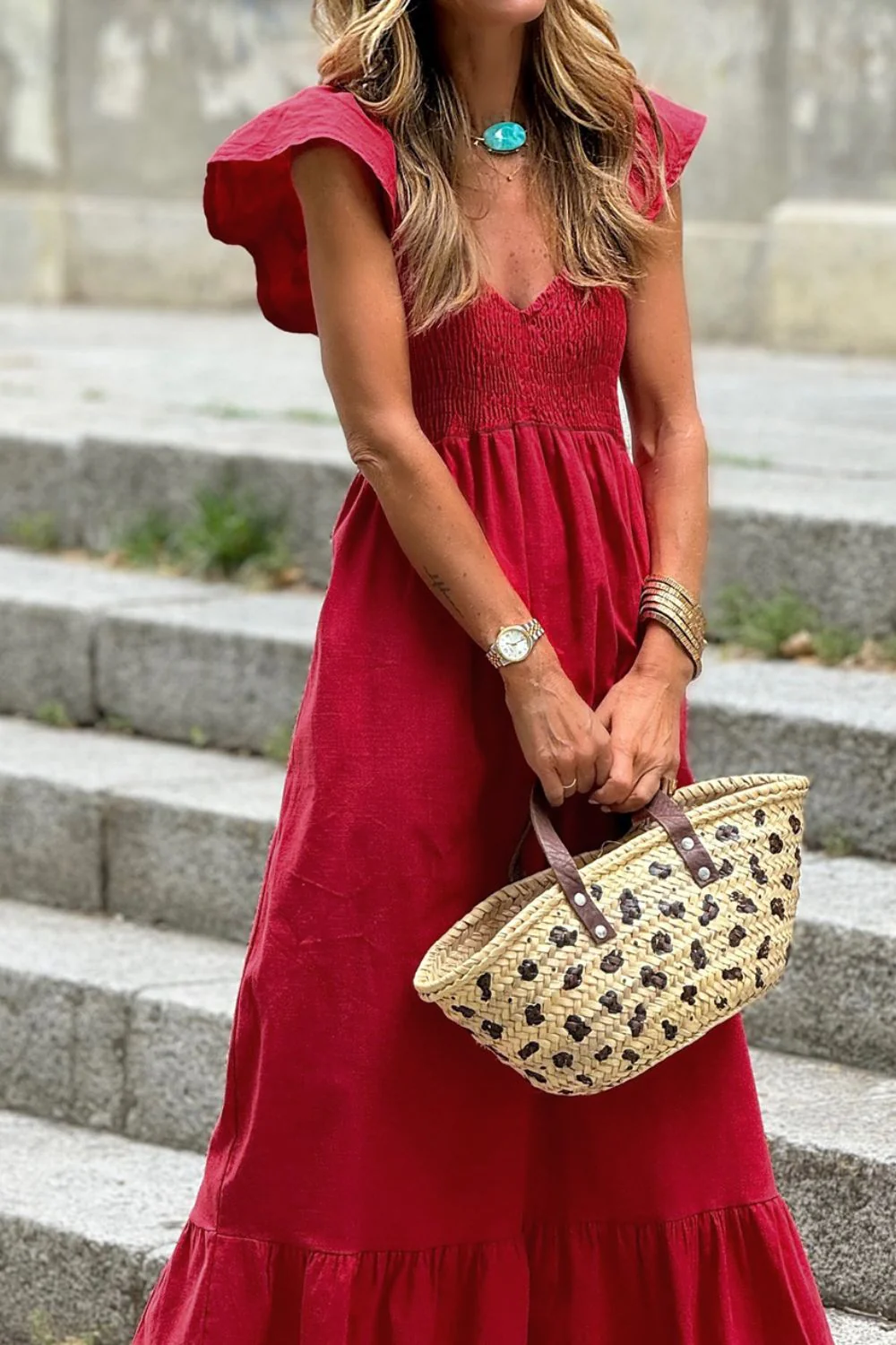 Smocked Tiered Cap Sleeve Maxi Dress - Image 2