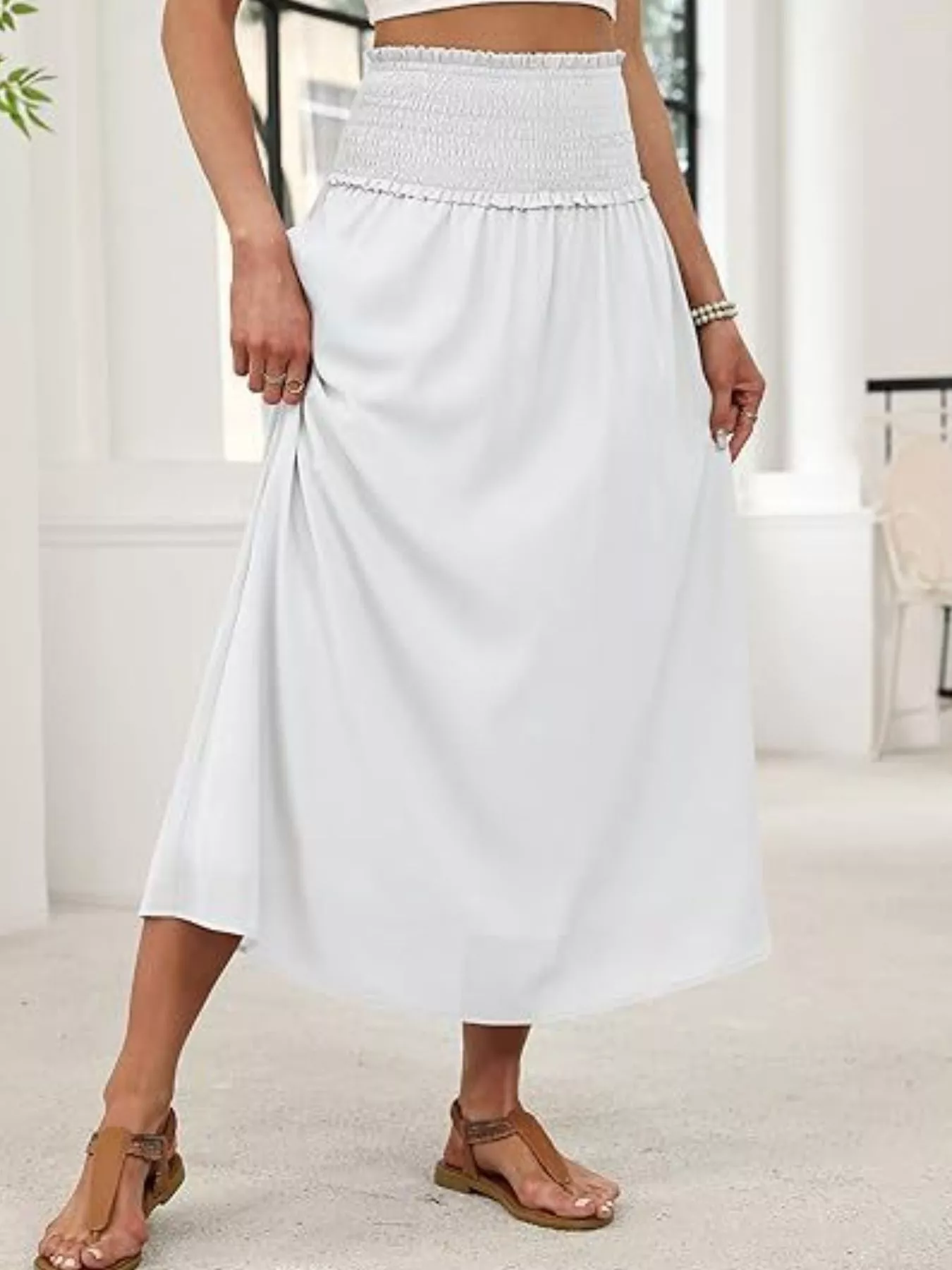 Smocked Waist Flowy Midi Skirt - Image 14