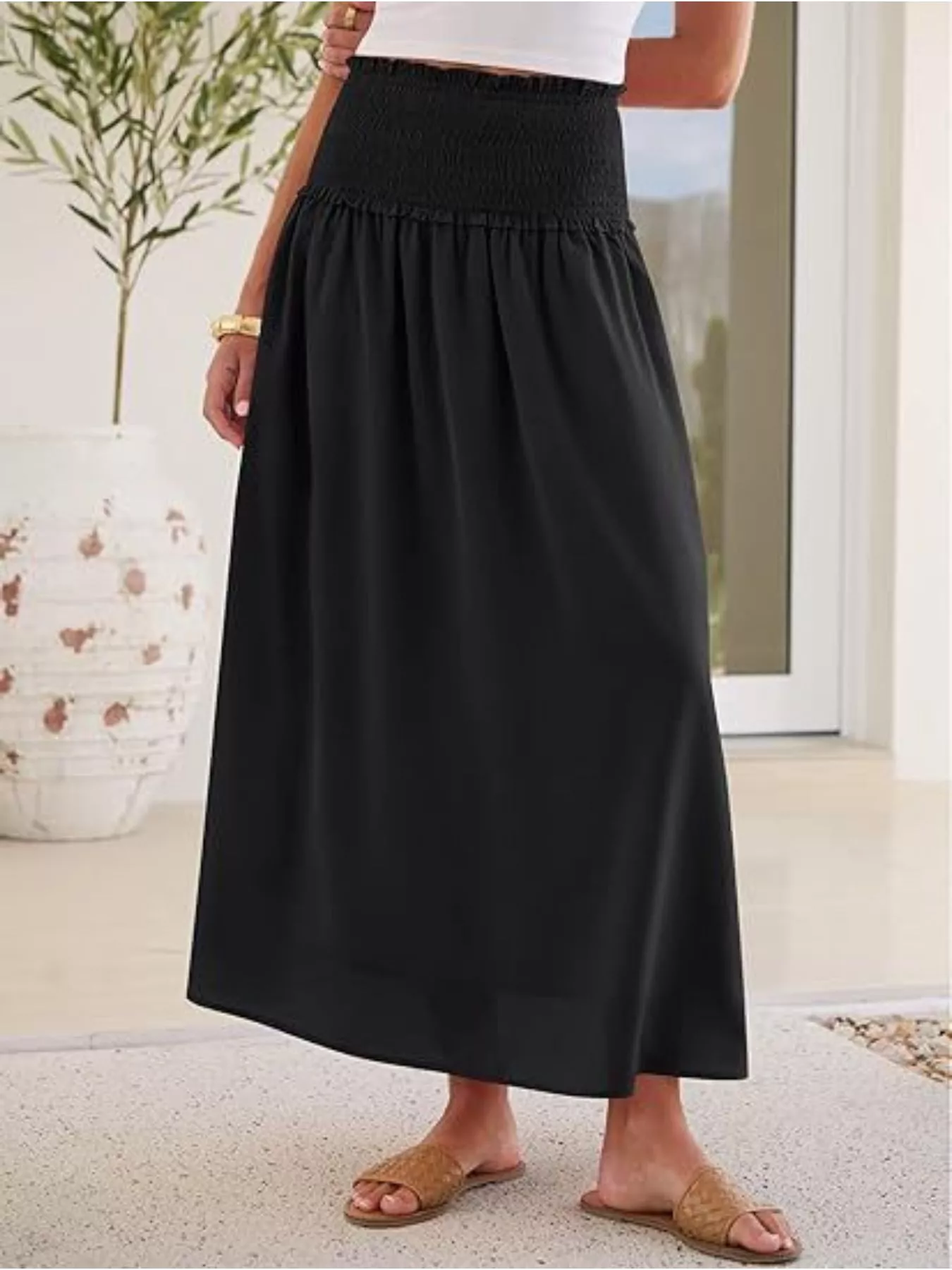 Smocked Waist Flowy Midi Skirt - Image 3
