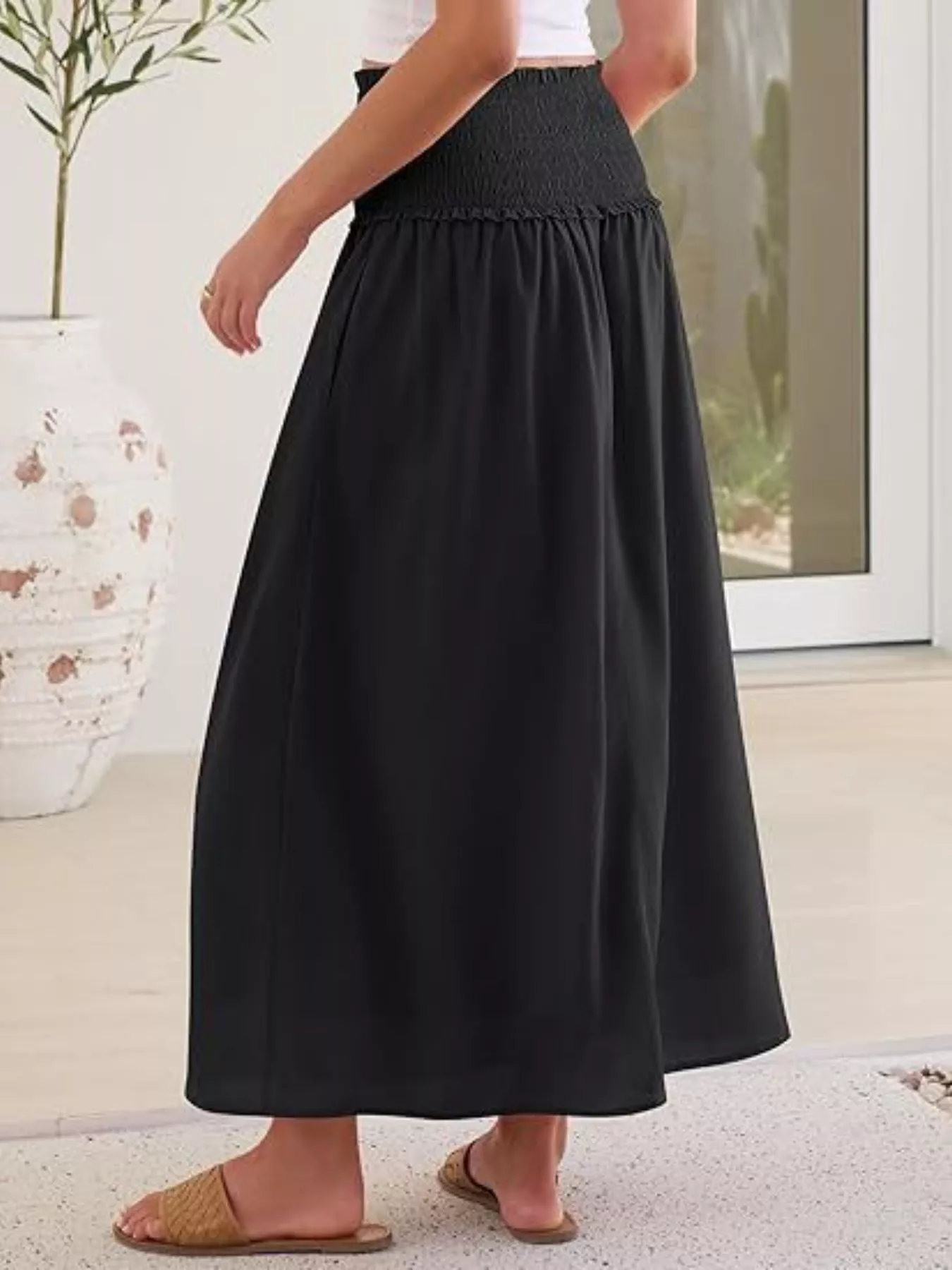 Smocked Waist Flowy Midi Skirt - Image 4