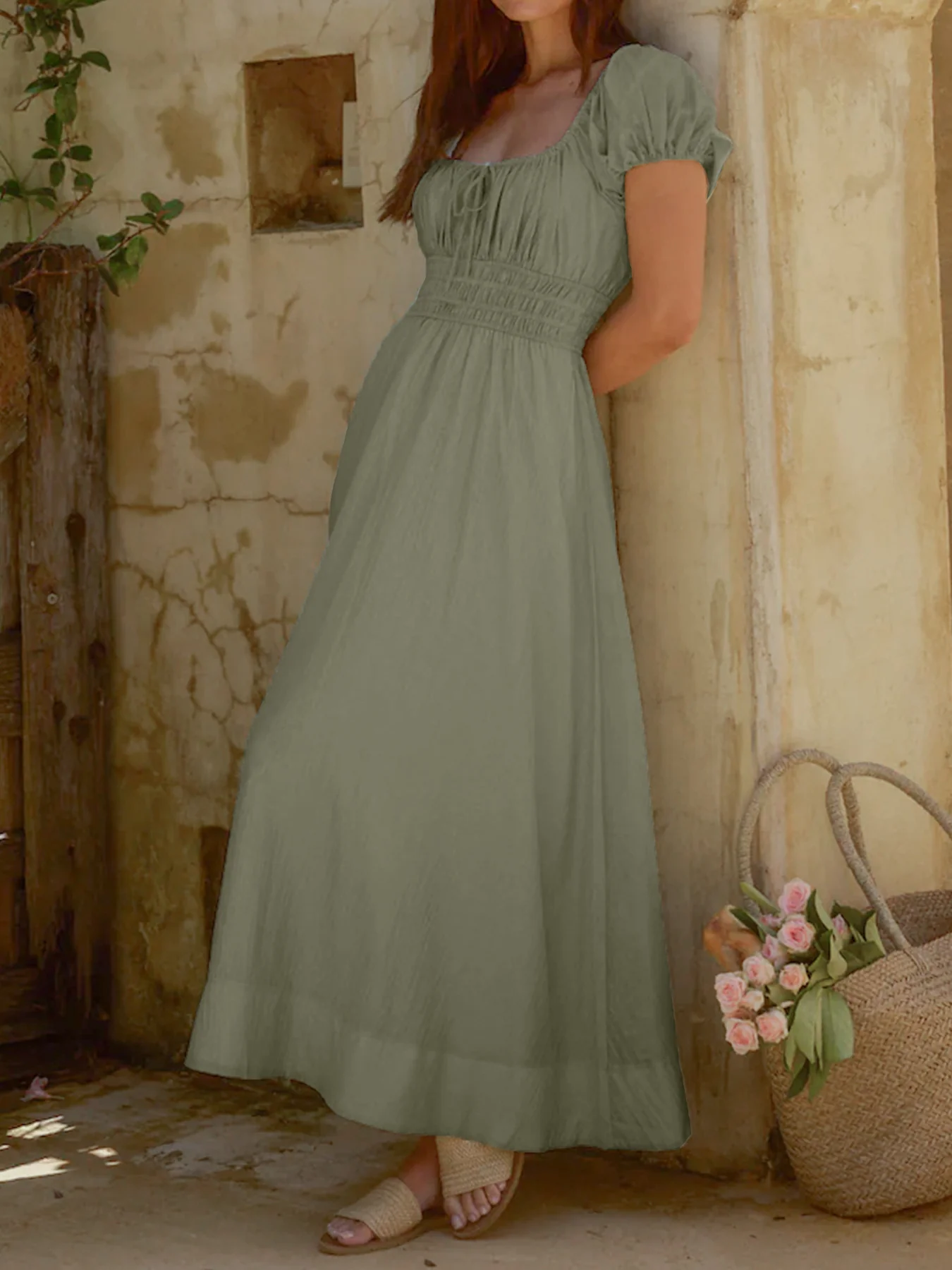 Smocked Waist Puff Sleeve Maxi Dress - Image 3