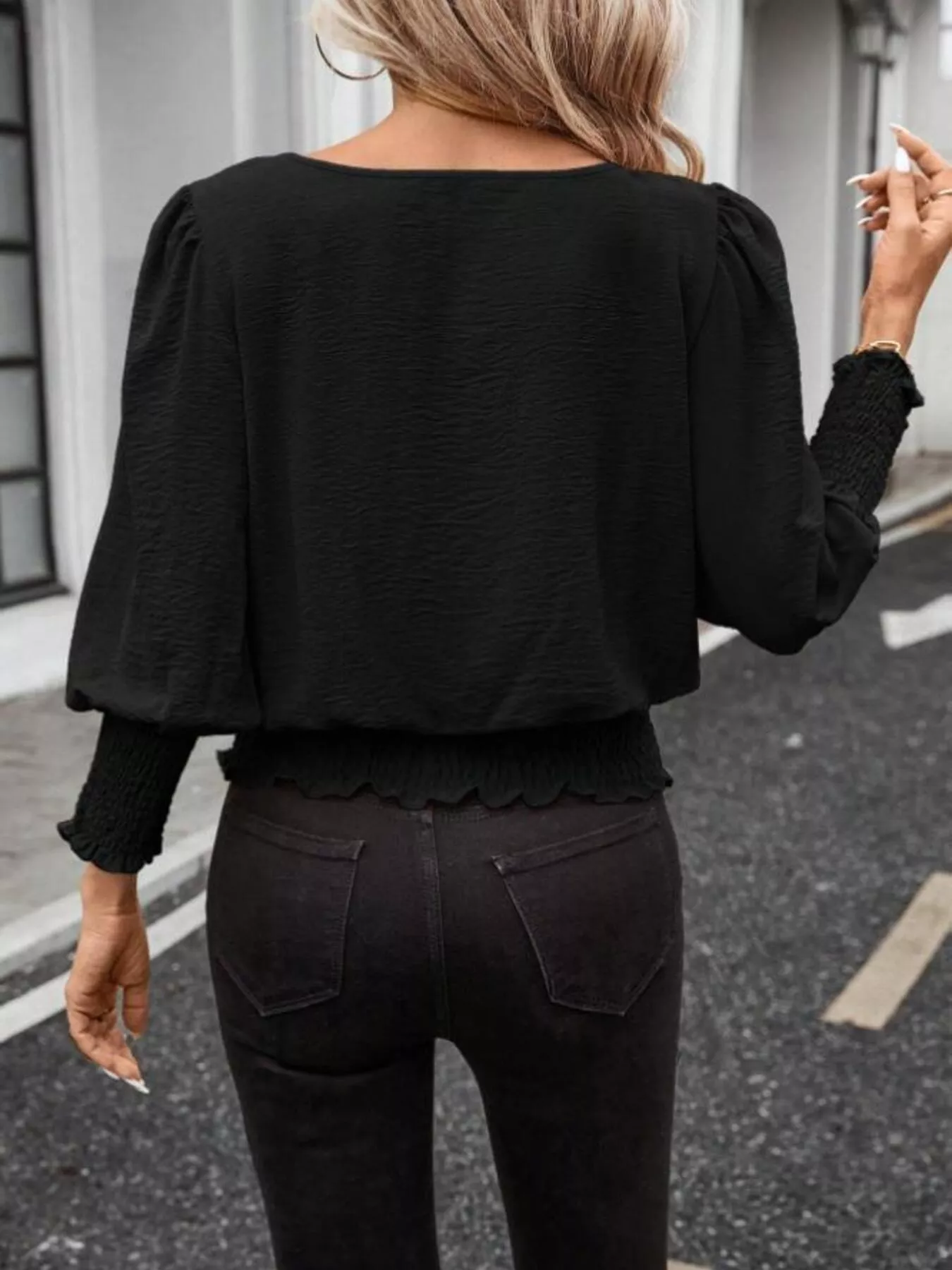 Smocked Waist Round Neck Blouse - Image 21