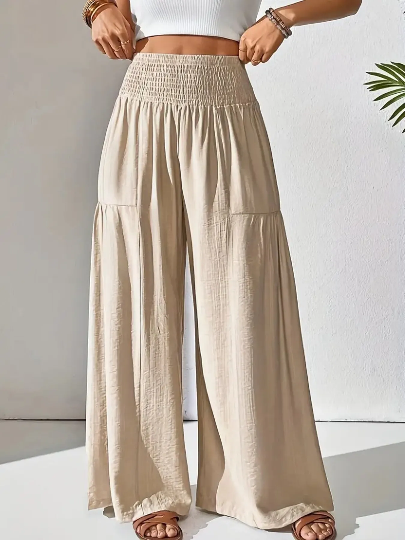 Smocked Waist Wide Leg Pants - Image 2