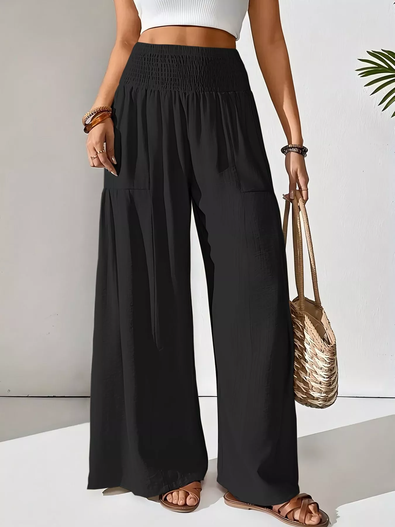 Smocked Waist Wide Leg Pants - Image 7