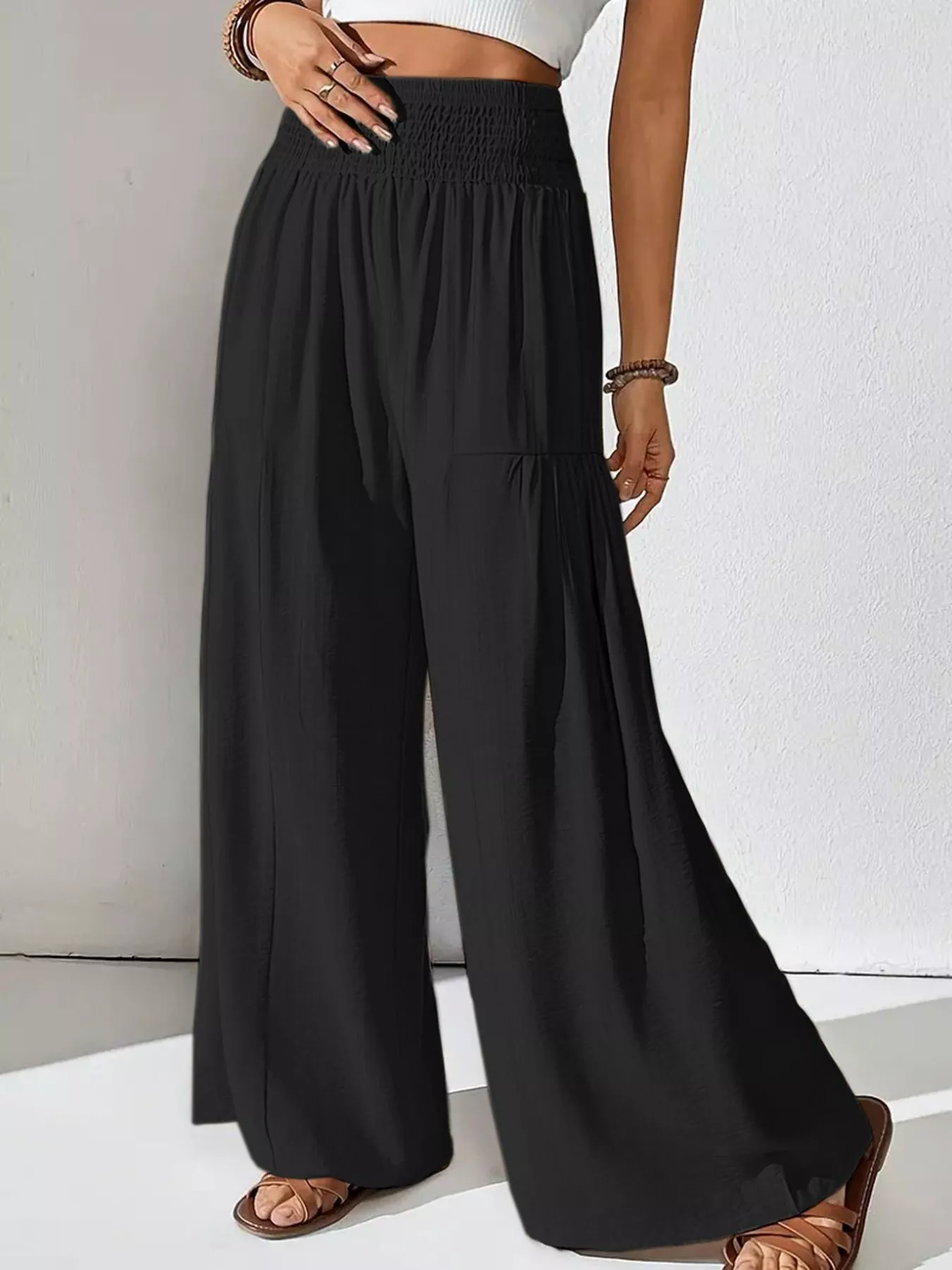 Smocked Waist Wide Leg Pants - Image 8