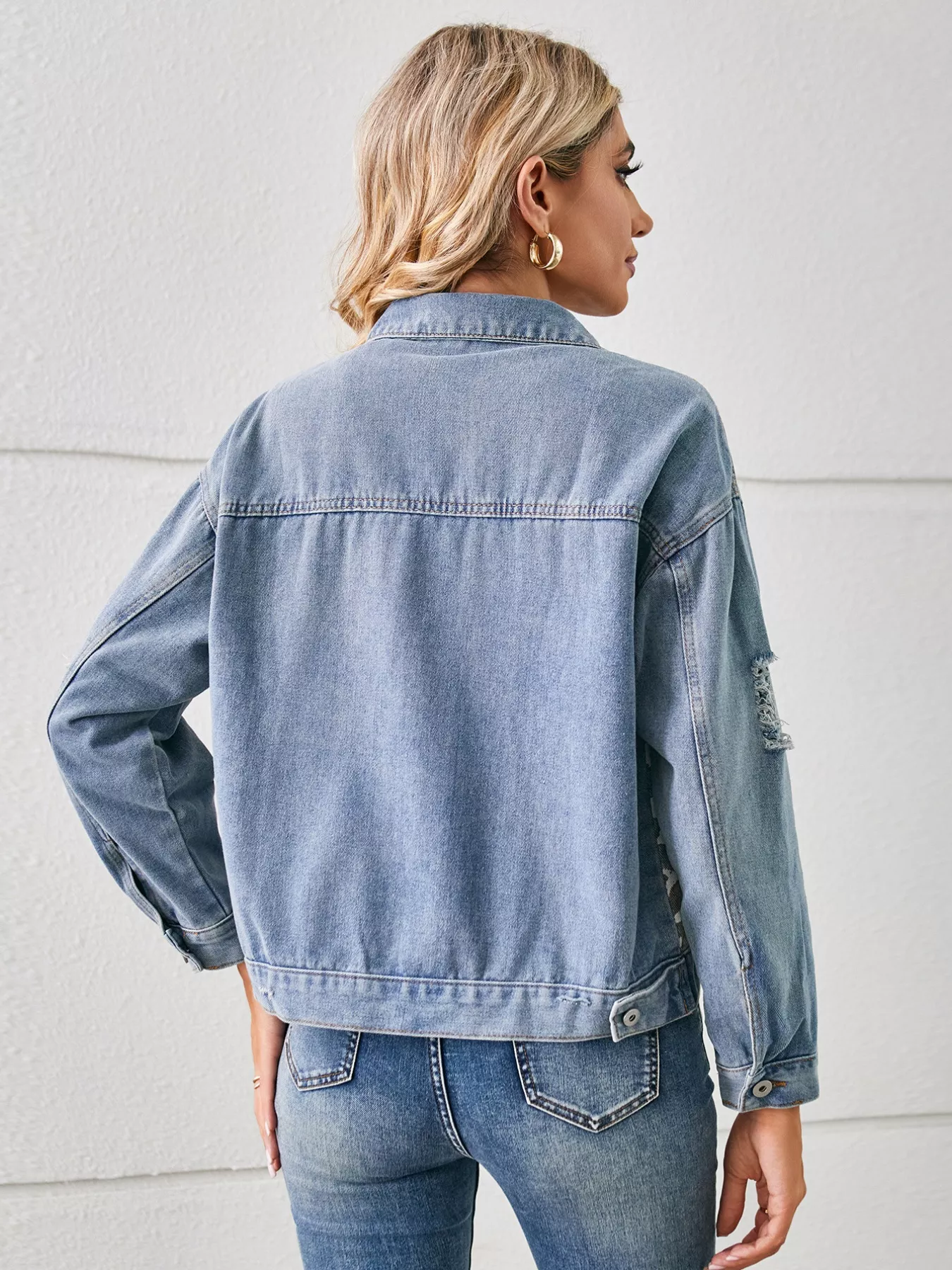 Snake Print Button Up Denim Jacket - Image 7