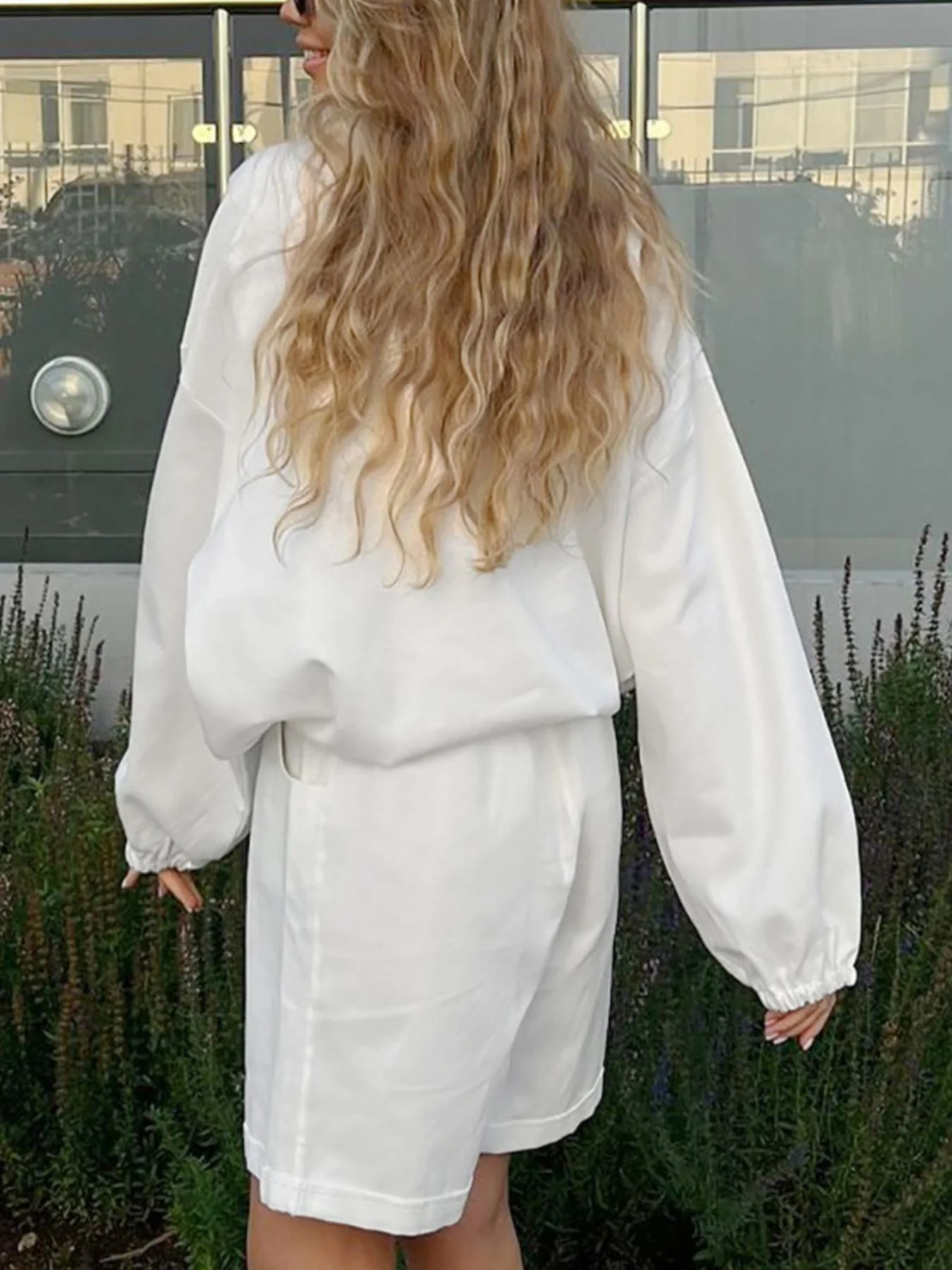 Snap Detail Long Sleeve Top and Shorts Set - Image 3