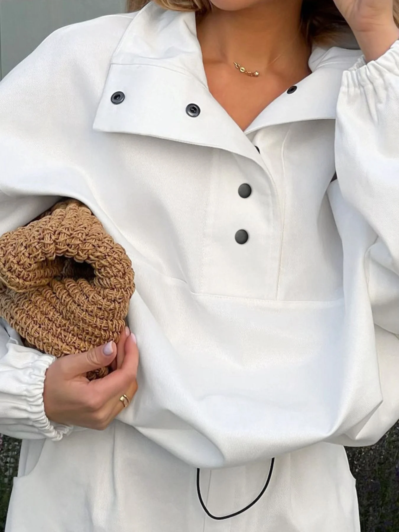 Snap Detail Long Sleeve Top and Shorts Set - Image 6