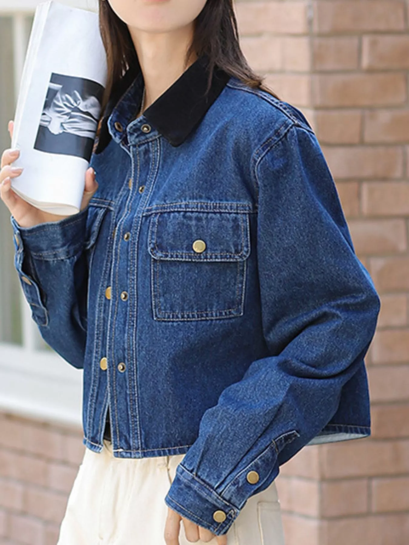 Snap Down Denim Jacket with Chest Pockets - Image 3