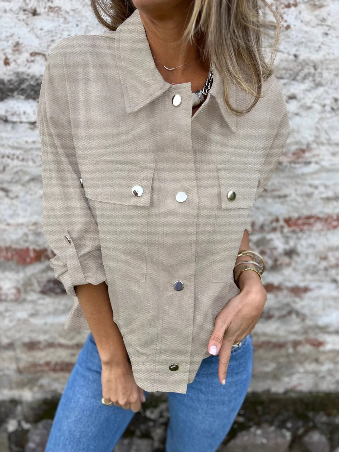 Snap-Down Utility Shacket with Chest Pockets - Image 2