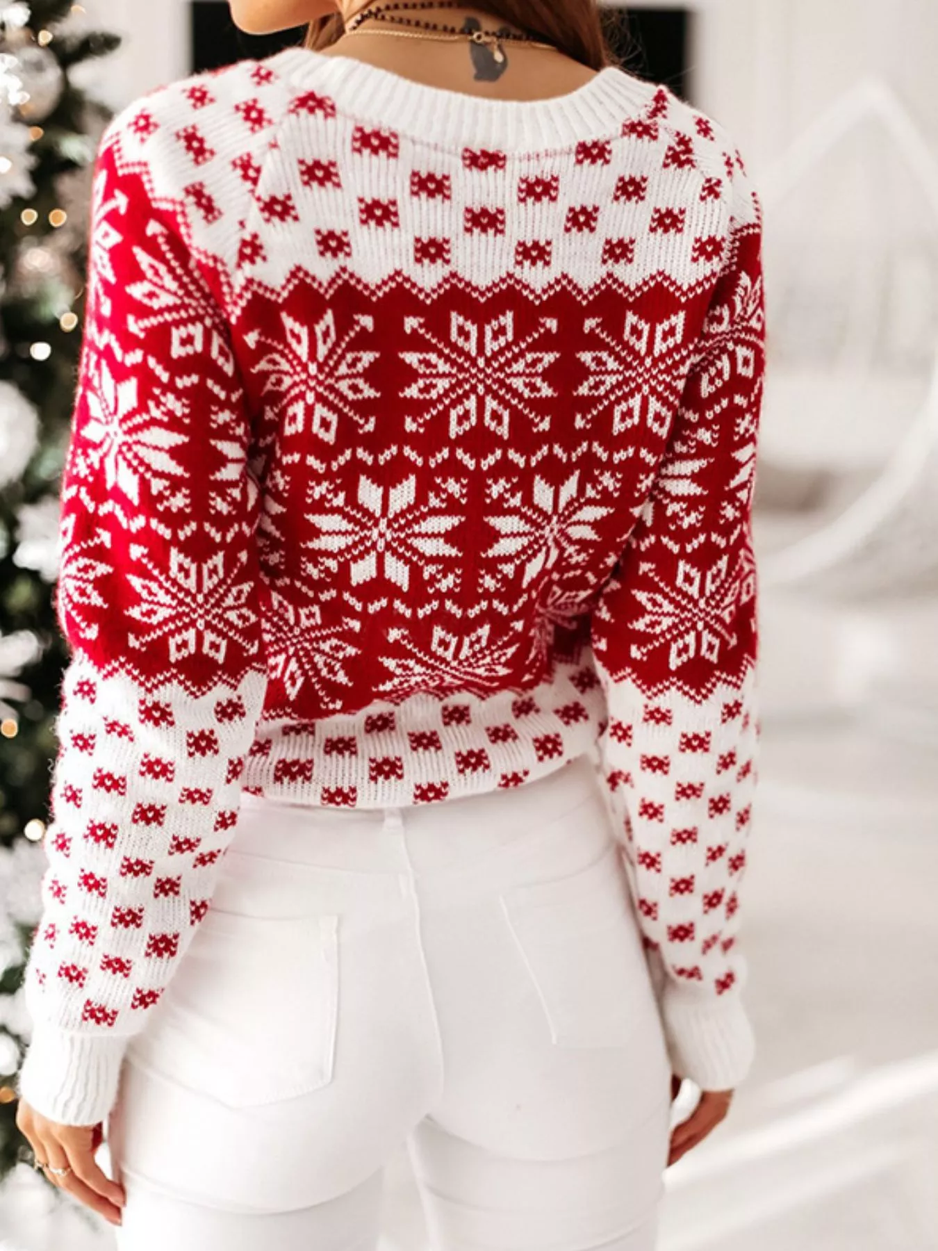 Snowflake Pattern Long Sleeve Sweater - Image 16
