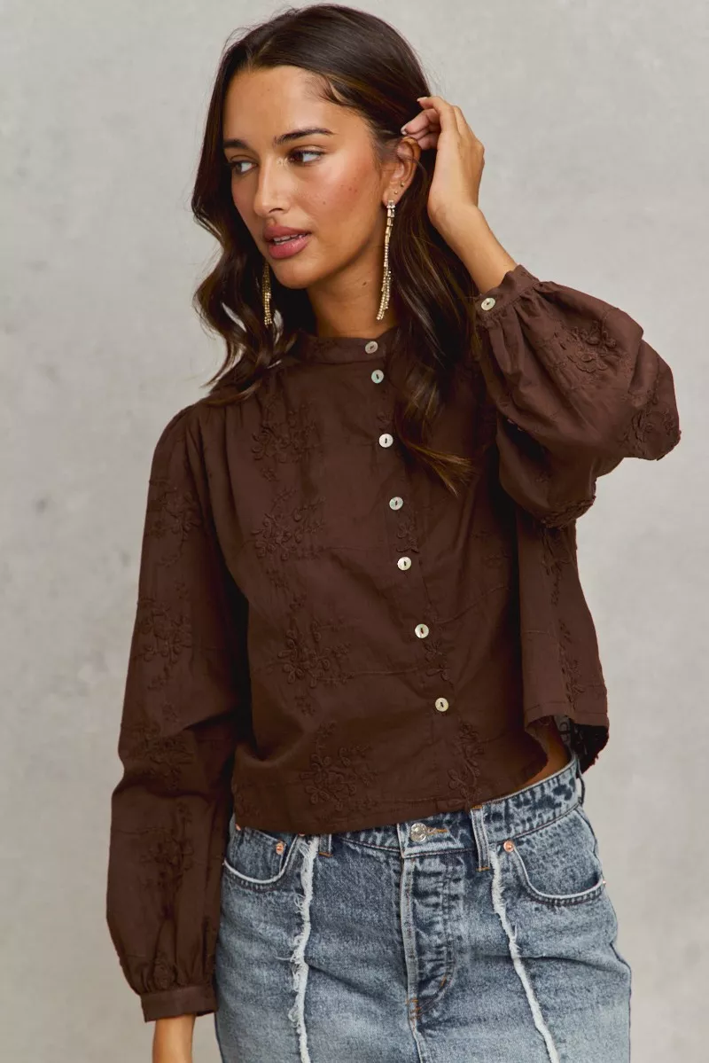 SO ME 3d Floral Woven Long Sleeve Front Button Shirt - Image 6