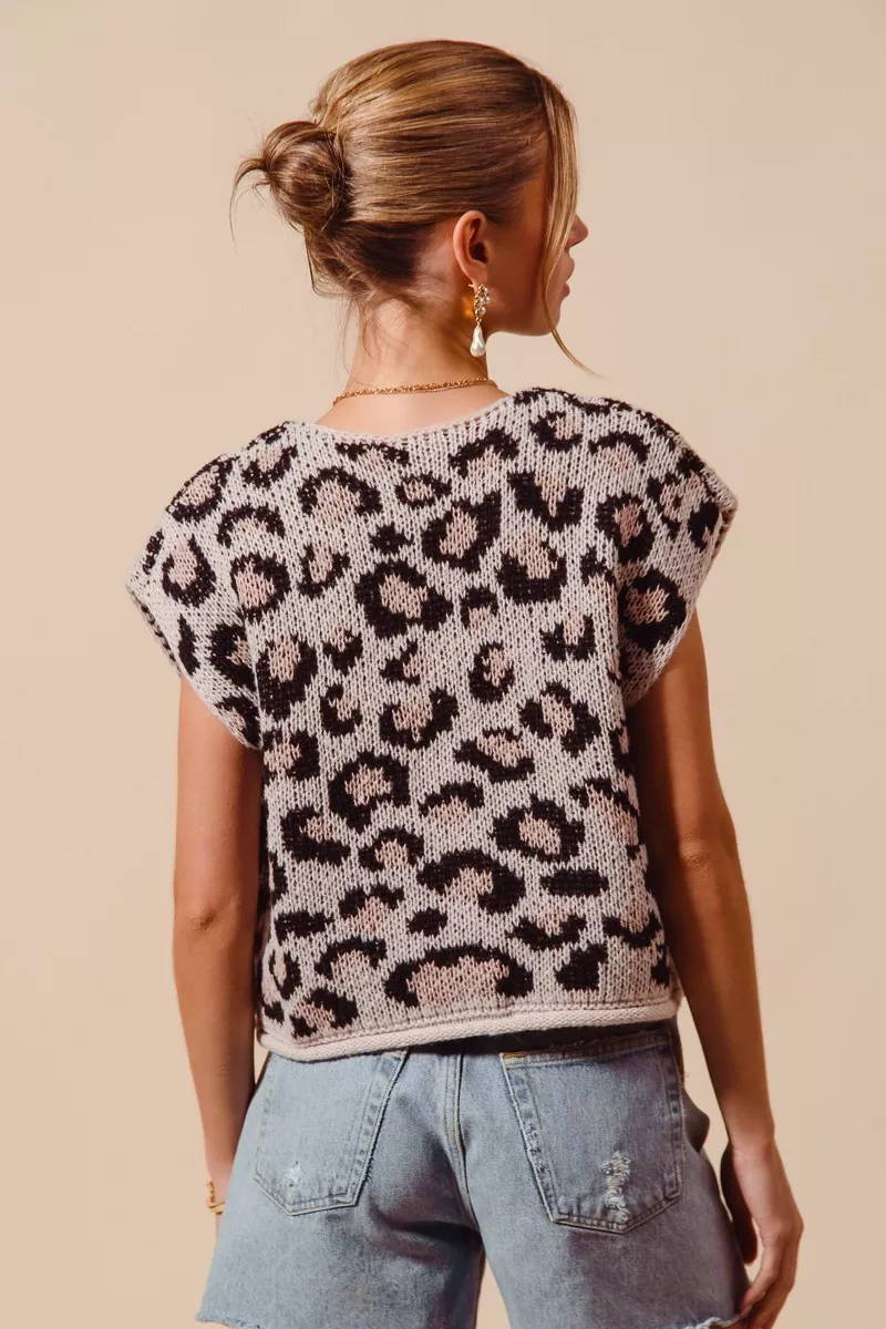 SO ME Big Metal Button Front Leopard Sweater Vest Top - Image 10