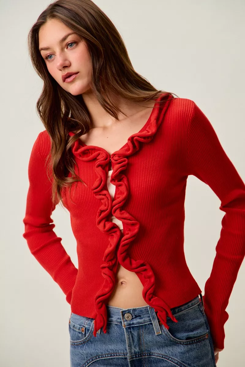 SO ME Cascade Ruffle Ribbed Sweater Cardgian - Image 22