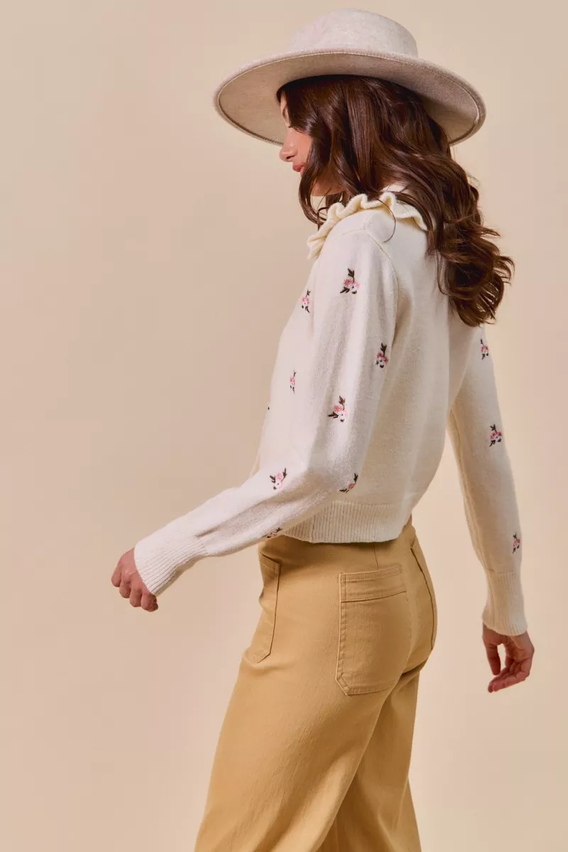 SO ME Collared Floral Embroidered Button Down Sweater Cardigan - Image 12