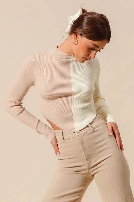 SO ME Color Block Fitted Crop Sweater Top - Image 12