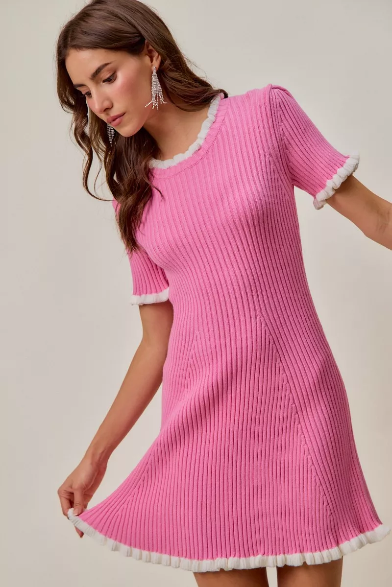 SO ME Contrast Ruffled Sweater Knit Mini Dress - Image 2
