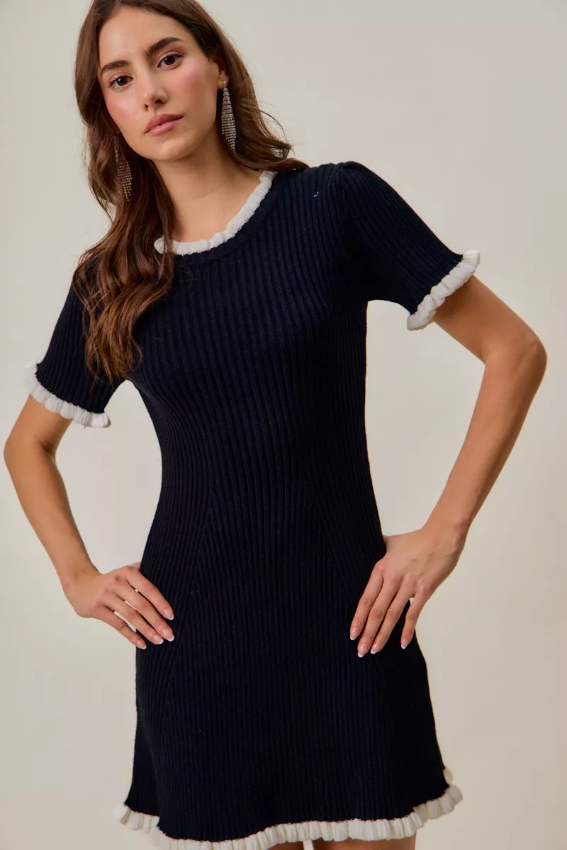 SO ME Contrast Ruffled Sweater Knit Mini Dress - Image 4