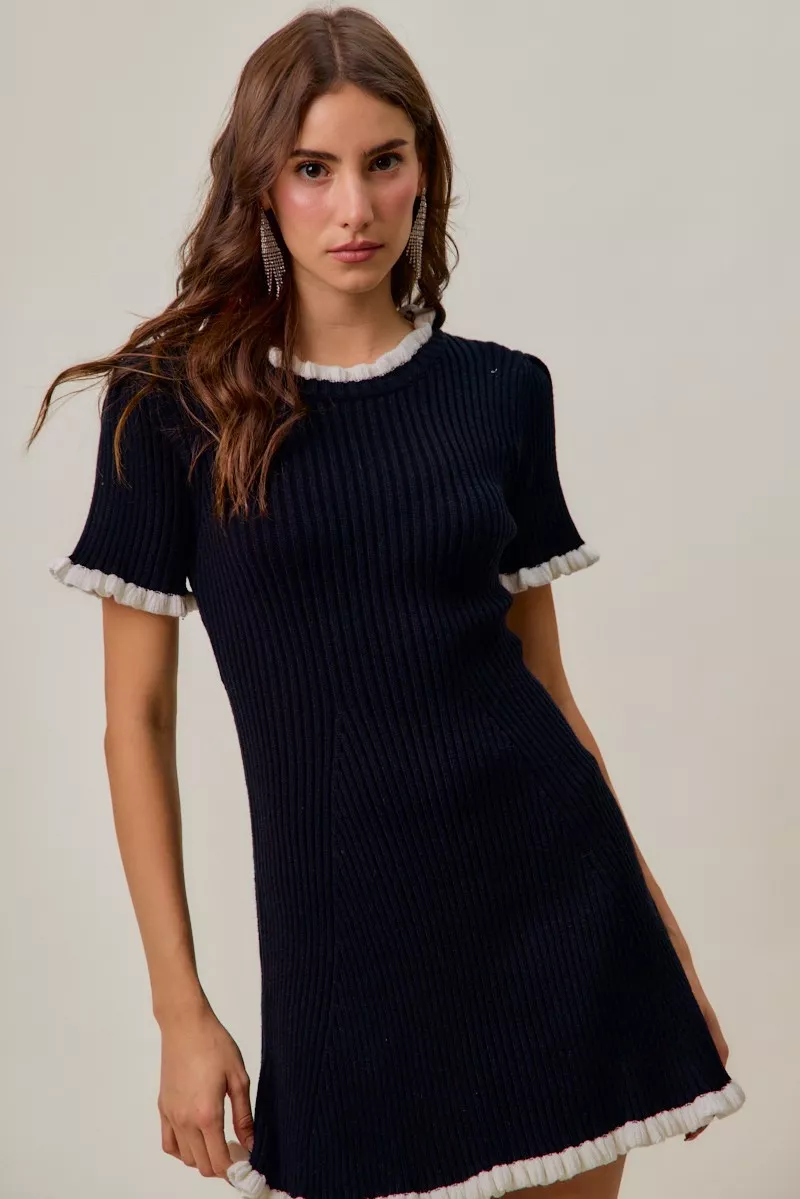 SO ME Contrast Ruffled Sweater Knit Mini Dress - Image 7