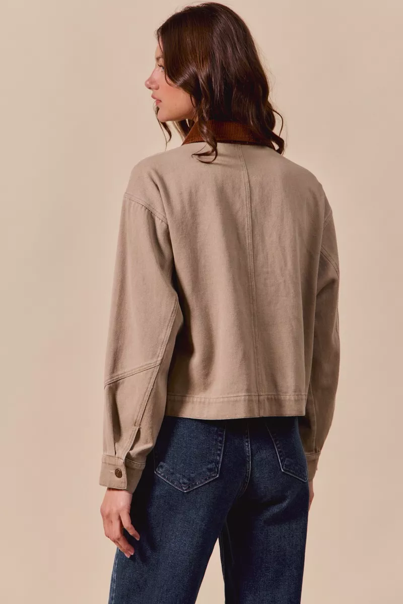 SO ME Cotton Twill Cropped Barn Jacket wtih Collar - Image 14