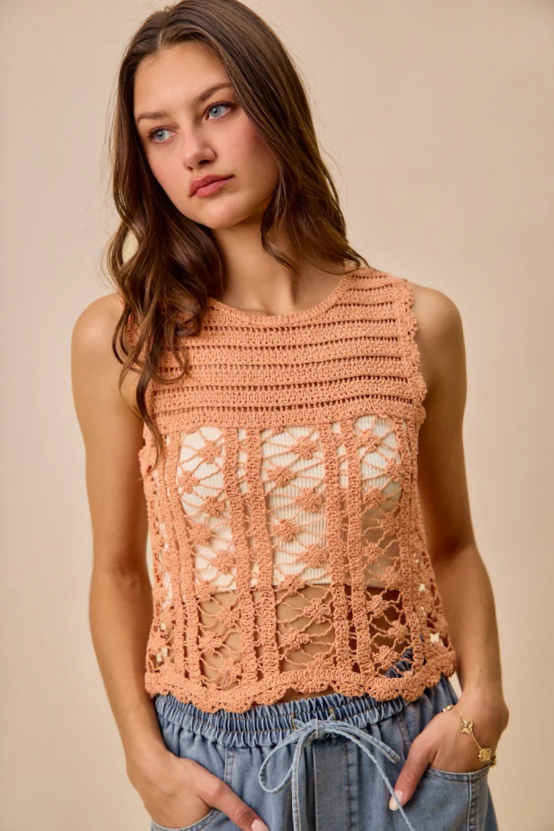 SO ME Crochet Knitted Lace Sweater Tank Top - Image 10